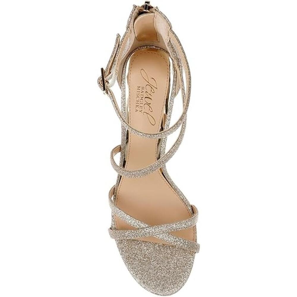 NEW Jewel By Badgley Mischka Devorah Sandals Women's Size 8.5 M Gold Glitter 3" - Picture 3 of 7